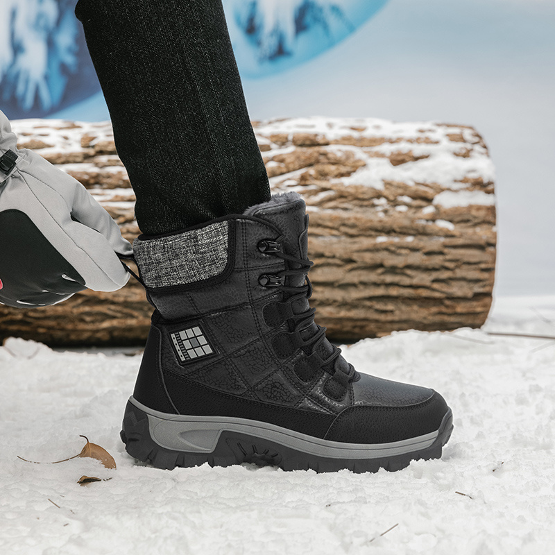 Men's High-Top Winter Snow Sports Boots, Thickened Plush Lining