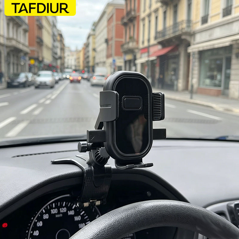 TEMU Tafdiur Universal Car Phone Holder - Dashboard Clip Mount, 360Â° Adjustable, One-hand Operation, Fits All Smartphones For Safe Navigation