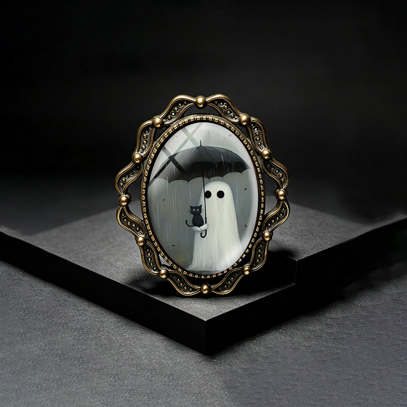 TEMU 1 stuks Geest Die Zwarte Kat in Regen Ovaal Glas Cabochon Broche Mode Handgemaakte Unisex Retro Broche Spelden Sieraden Accessoire Cadeaus