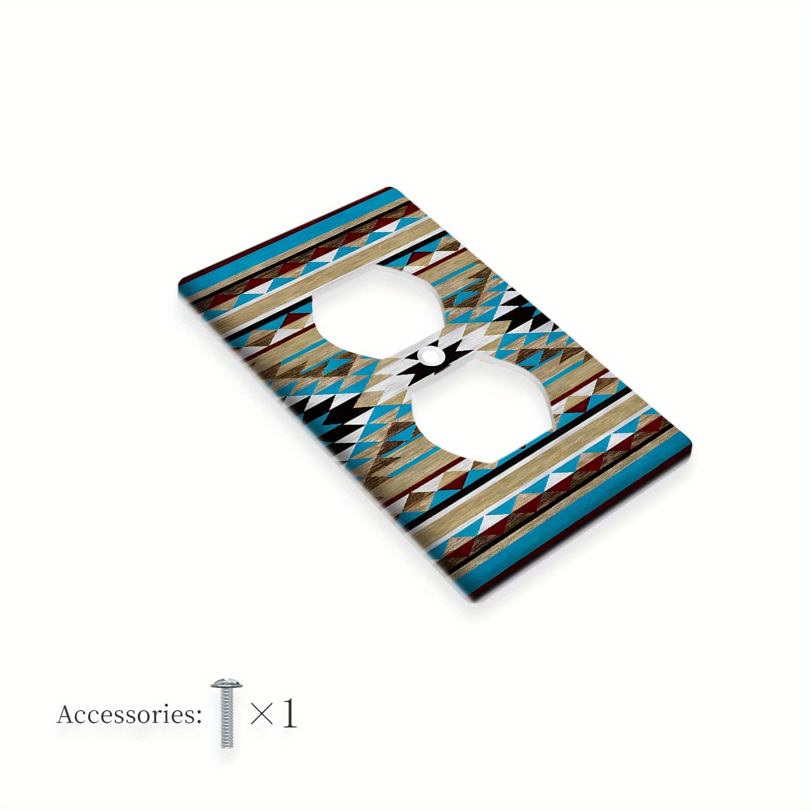 TEMU 1 pièce Cache-prise/Cache-interrupteur décoratif 1/2 modules, style rustique du avec imprimé tribal géométrique, pour prise électrique, plaque