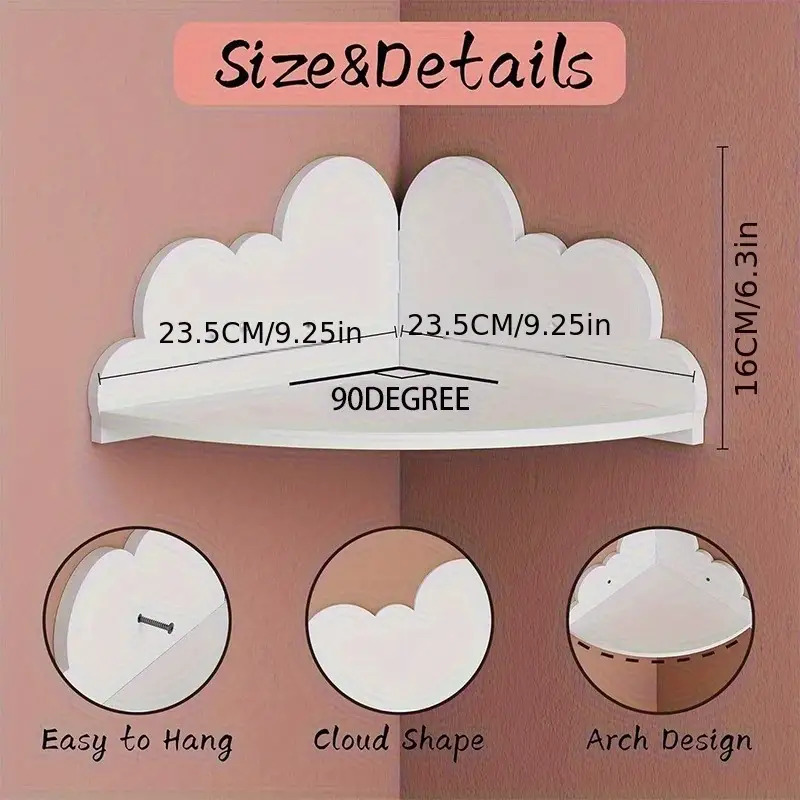 Image of 1 Modern Cloud Wall-mounted Shelf - White Wood Decorative Corner Shelf, 3-tier Design, Perfect For Home Decor, Books, Toys, And Accessories, Storage Rack