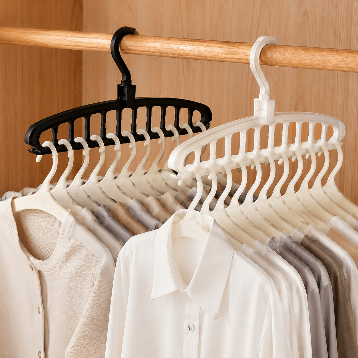 TEMU 2pcs 11--saving Hanger Organizers, Foldable Multifunctional Cascading Clothes Hangers With 360° Rotating Hooks | Durable Plastic Closet Storage
