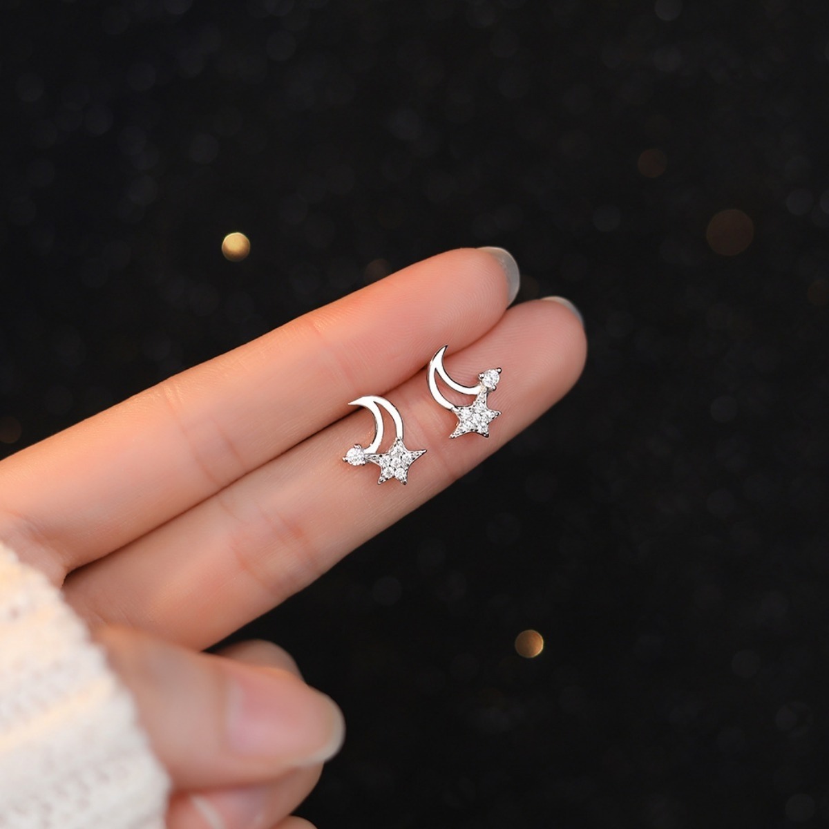 Plated Moon & Star Earrings, Elegant Gift for Women