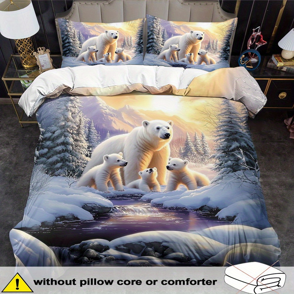 TEMU Set Copripiumino Tema Orso Polare - 2/3 pezzi, e Confortevole Traspirante, Set Biancheria da Letto con Stampa Animale dei , Set Copripiumino con