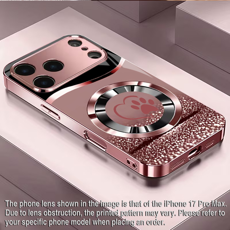 TEMU Phone Case: Heart-shaped Cute Paw Phone Wallpaper Pattern Features Electroplated Powder Glass . Compatible With Iphone 16, 16 Plus, 16 Pro, 16