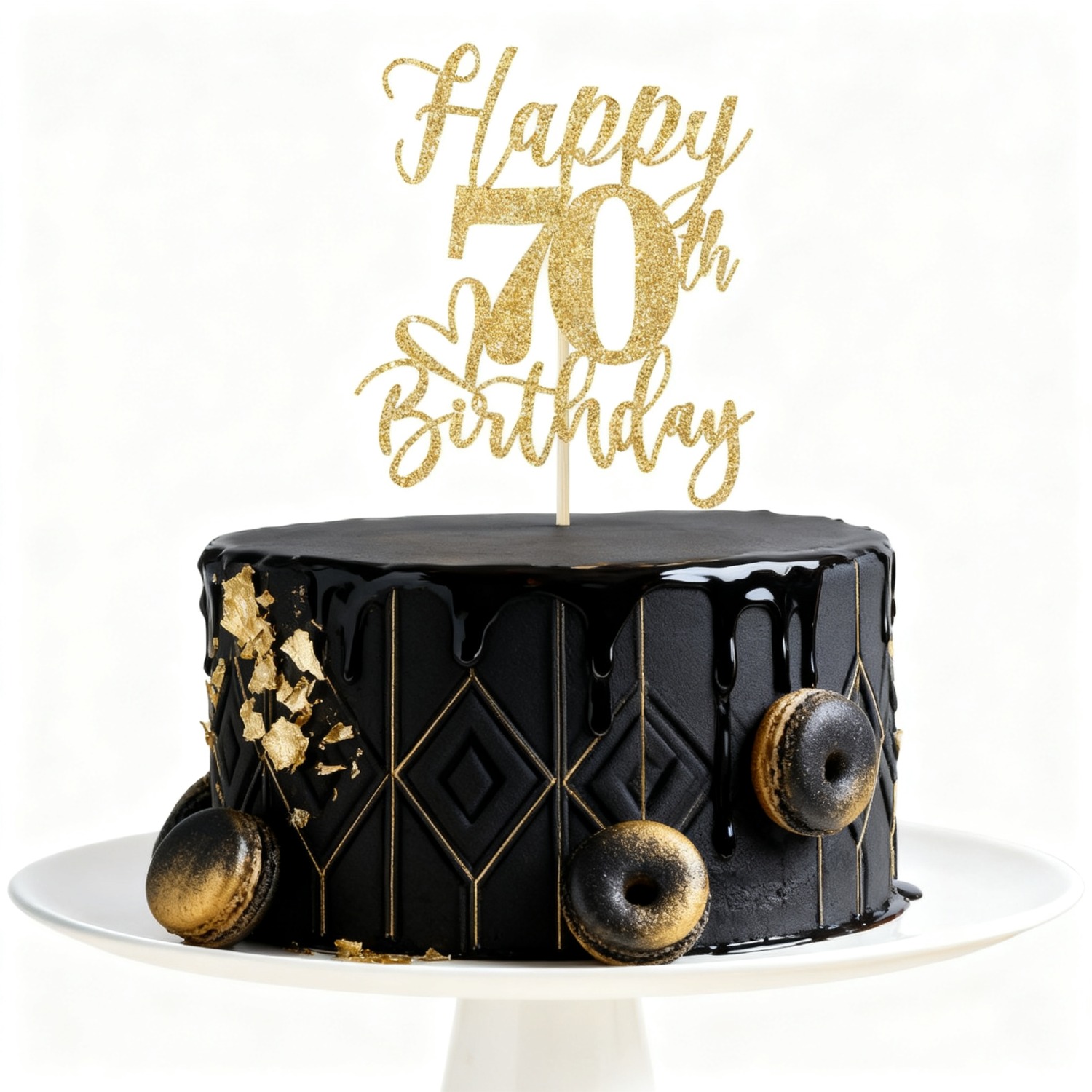 1pc Golden Glitter Happy Birthday Cake Topper, Funny Happy Birthday Party Supplies (happy 70th Birthday, Golden Glitter)