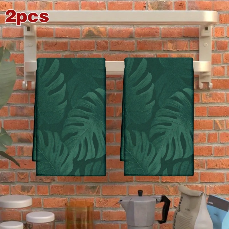 TEMU 2pcs Set Of Large Dark Green Leaf And Olive Green Microfiber Dish Cloths And Kitchen Towels - Reusable, Soft Cleaning Cloths,
