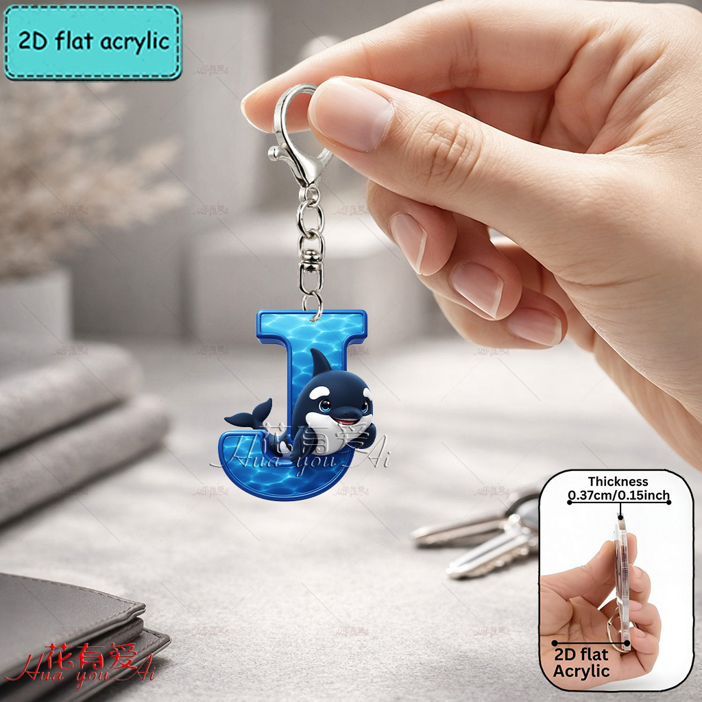 TEMU [2d Flat] [2d Flat] Acrylic Keychain, Letter Keychain, Novelty Keychain, , Q Version , Cute Marine Creature, Keychain Accessory, Fashionable