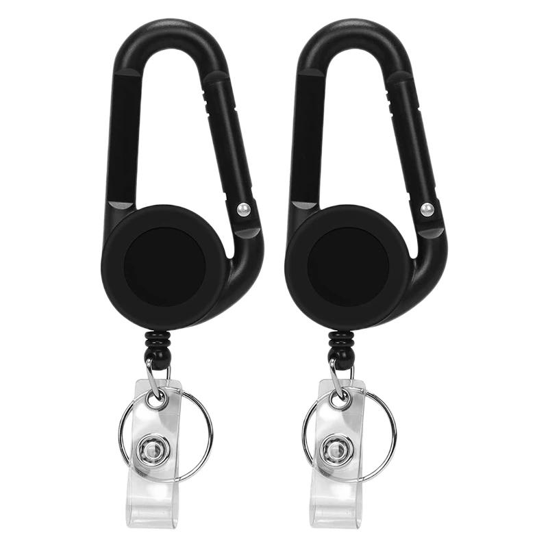 TEMU 2d 2pcs Retractable Id Badge Holder With Keychain, Heavy Duty Key Ring Reel With Carabiner Clip, Extends To 56.5cm For Keys Cards, Retractable