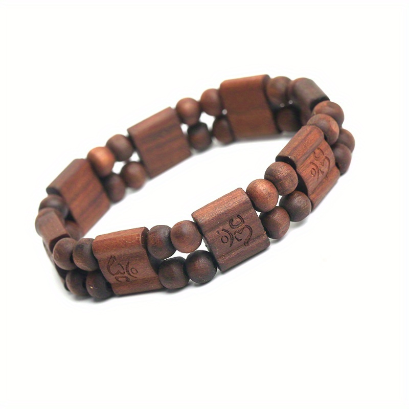 Ethnic Style Square Wooden Bead Stretch Bracelet, Unisex Design