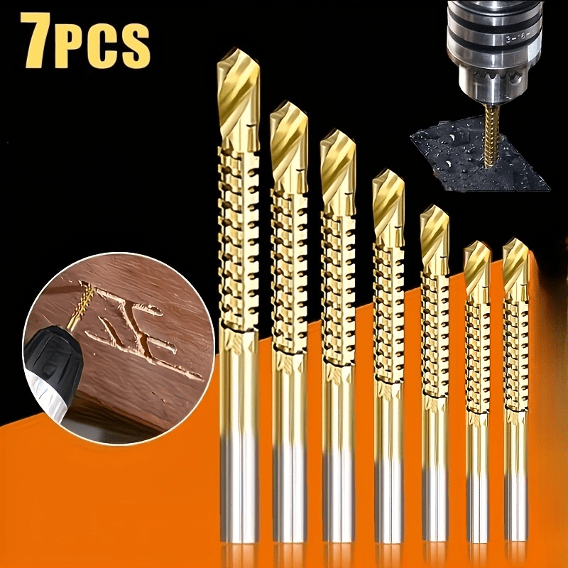 TEMU Set da 7 punte da trapano seghettate in rivestite in titanio - Uno strumento versatile tre in uno per forare, tagliare e fresare scanalature,