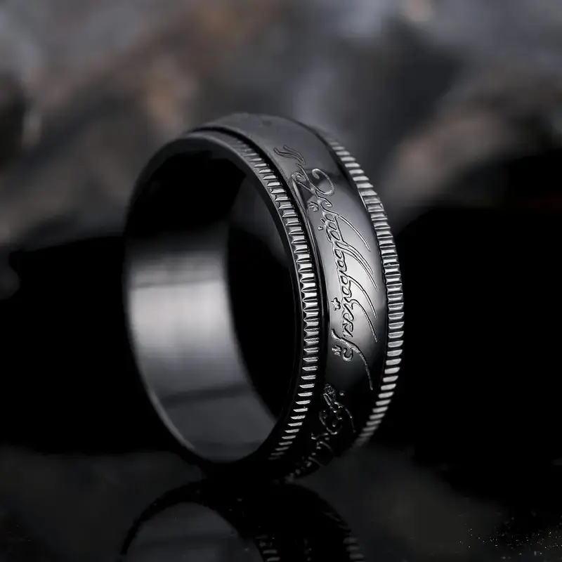 mysterious style black stainless steel exquisite pattern mens and womens ring surface rotatable couple style suitable for gift valentines day holiday gifts Product details 1