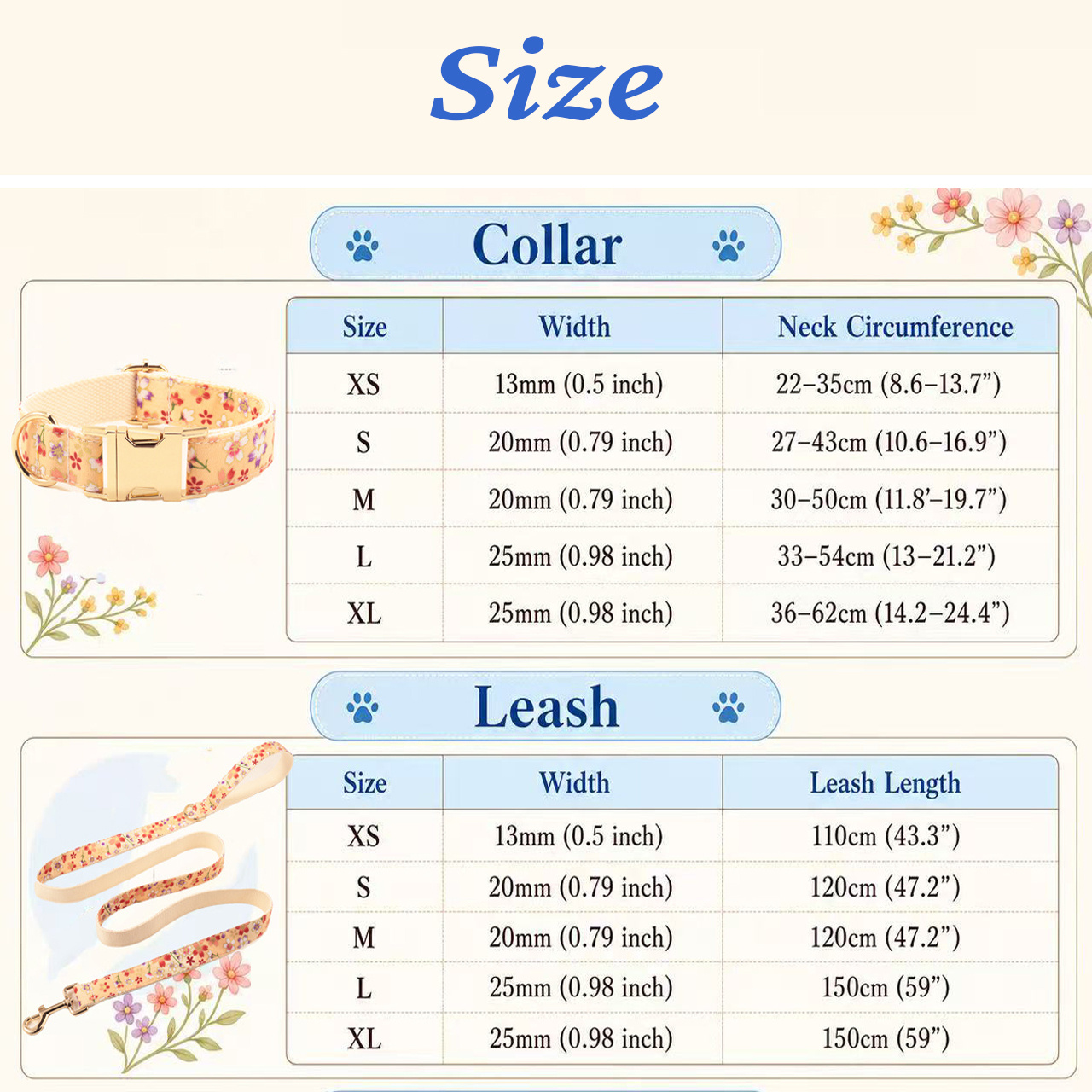 Floral Style Multi-Colored Dog Collar and Bow Leash Set