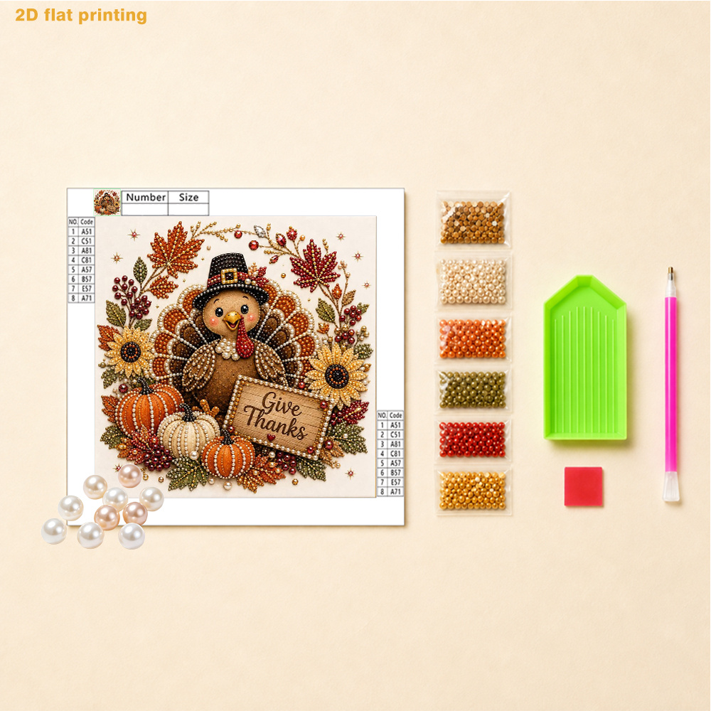 TEMU Thanksgiving Pearl Art Kit Suitable For Turkey, Pumpkins, Sunflowers & - Diy Diamond Painting With 11.8x11.8 Pearl Beads, Wall Decor For Living
