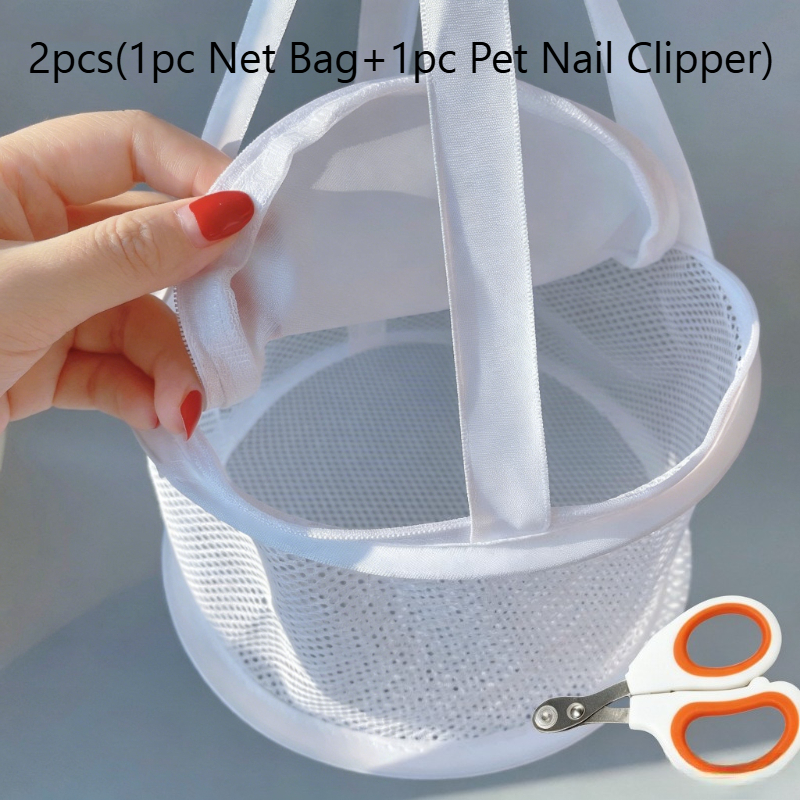 TEMU 2pcs Rabbit Special Portable Zipper Closure Net Bag Rabbit Nail Clipper Net Bag Set: Preventing Random Kicking Protective Cover Nail Clipper Net