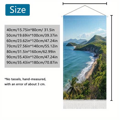 seaside scenery printed tassel wall hanging coastal beach scene with palm trees and ocean waves bedroom or living room decor adds to bedroom wall decor flowing design beach theme decor