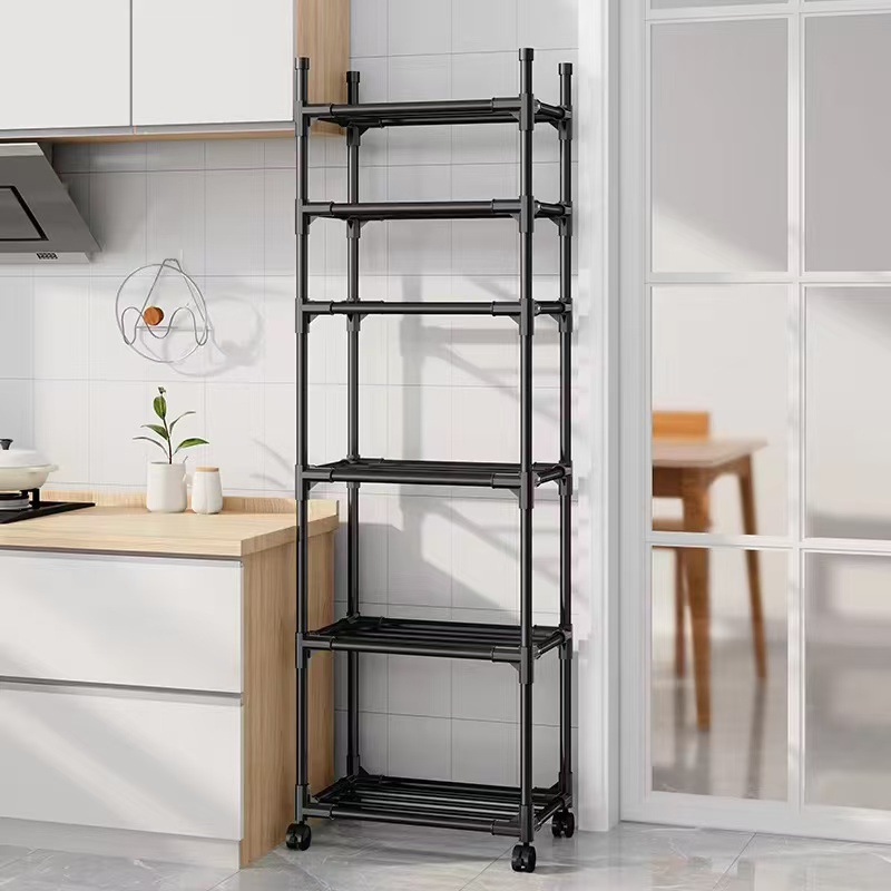 Removable Kitchen Rack Floor-to-ceiling Storage Rack Microwave Oven Storage With Wheels Household Iron Rack, Multi-functional Household Bathroom Storage Rack, Standing Shelf