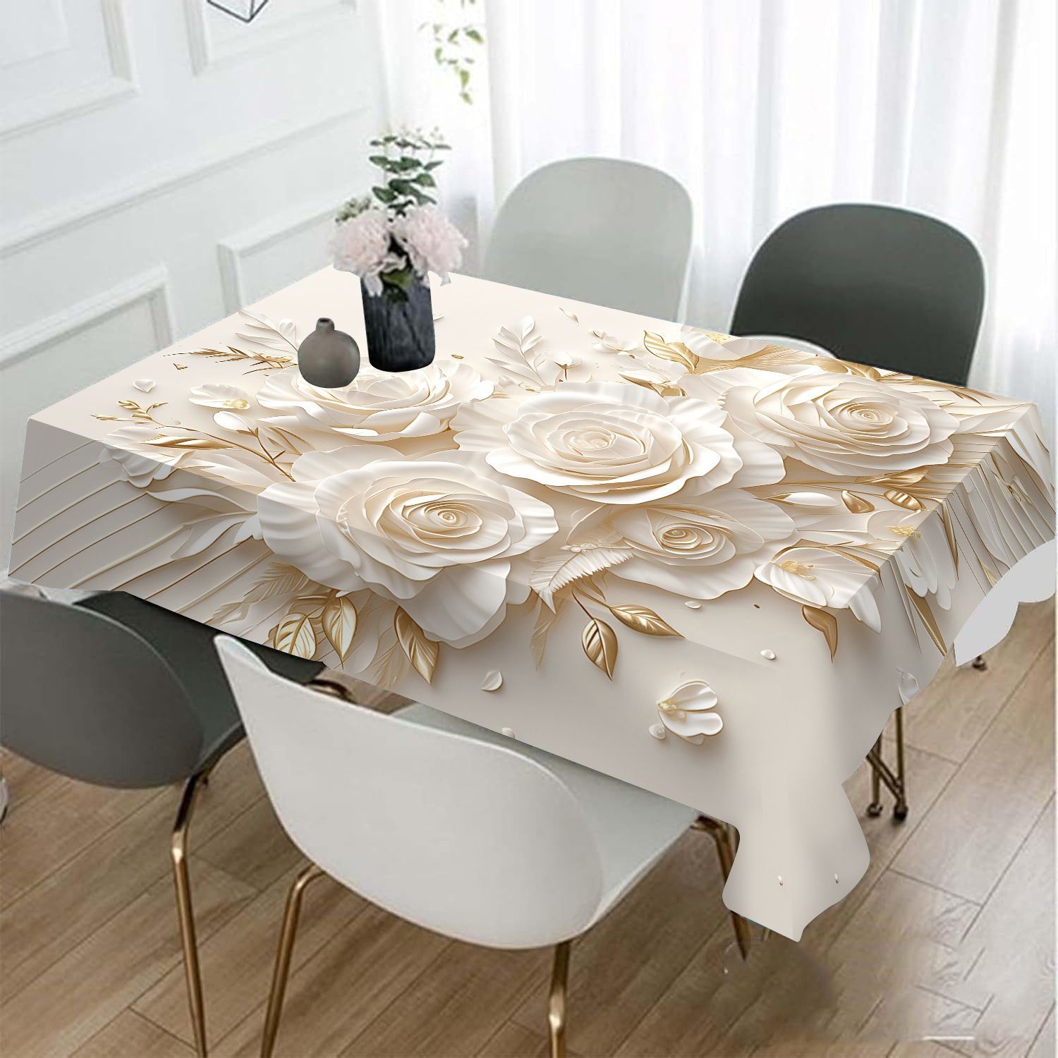 TEMU 1pc Rectangle Polyester Machine Made Woven Tablecloth, Dustproof, Long Shape, For Living Room, Home Party, Dining Table