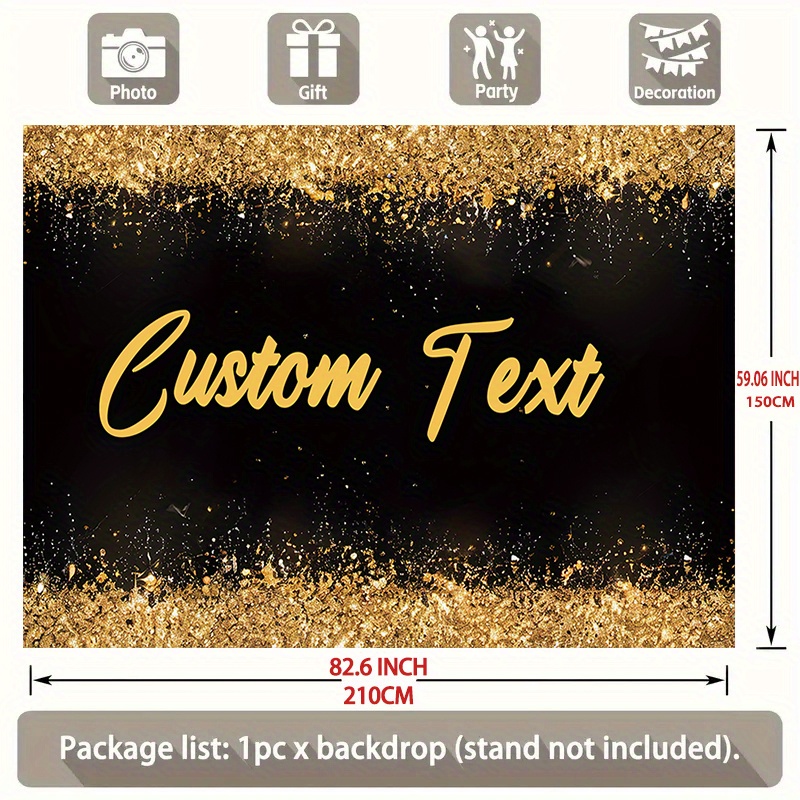 TEMU 1pc Personalized Name Text For A Party Backdrop, Featuring A Golden Glitter Sparkle Theme On A Black Background. This Is Ideal For Family ,