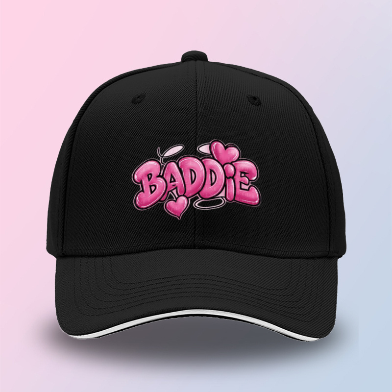 TEMU 1pc Baddie Baseball Cap For - Adjustable Snapback Hat With Heart Print, Lightweight Cap Suitable For Streetwear, Casual,, Machine Washable,