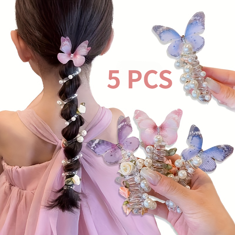 TEMU 5pcs Random Colors Telephone Line Hair Ties New Premium Feeling Hair Bands Women Ponytail And Braiding Fashion Hair Accessories