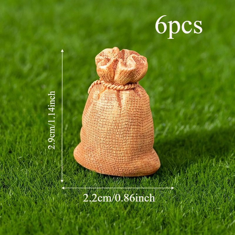 6pcs Realistic Burlap Sack Statues, Resin , Versatile For Multiple Scenes, Diy Handmade, Christmas Home Decoration, Miniature Landscape Room Decoration