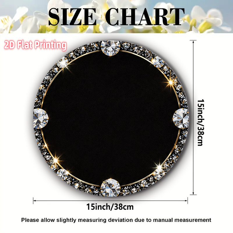 TEMU 2d Flat 4pcs 15x15in Exquisite Placemats Luxury Sparkling Circular Black Theme Design-anti-slip, Heat-resistant, Washable And Durable Round