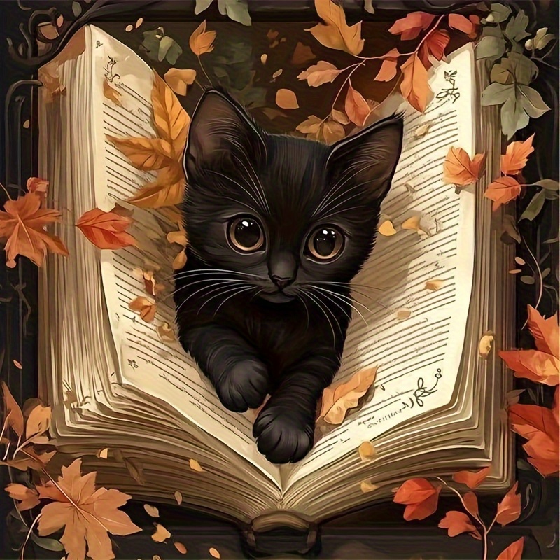 Image of Complete 5d Diamond Painting Kit, 15.75x15.75 Inches - Black In A Book, Featuring , Round Diamond Canvas, Perfect For Wall Decor And Handmade Gifts, Art Craft Set, Diamond Painting Additions