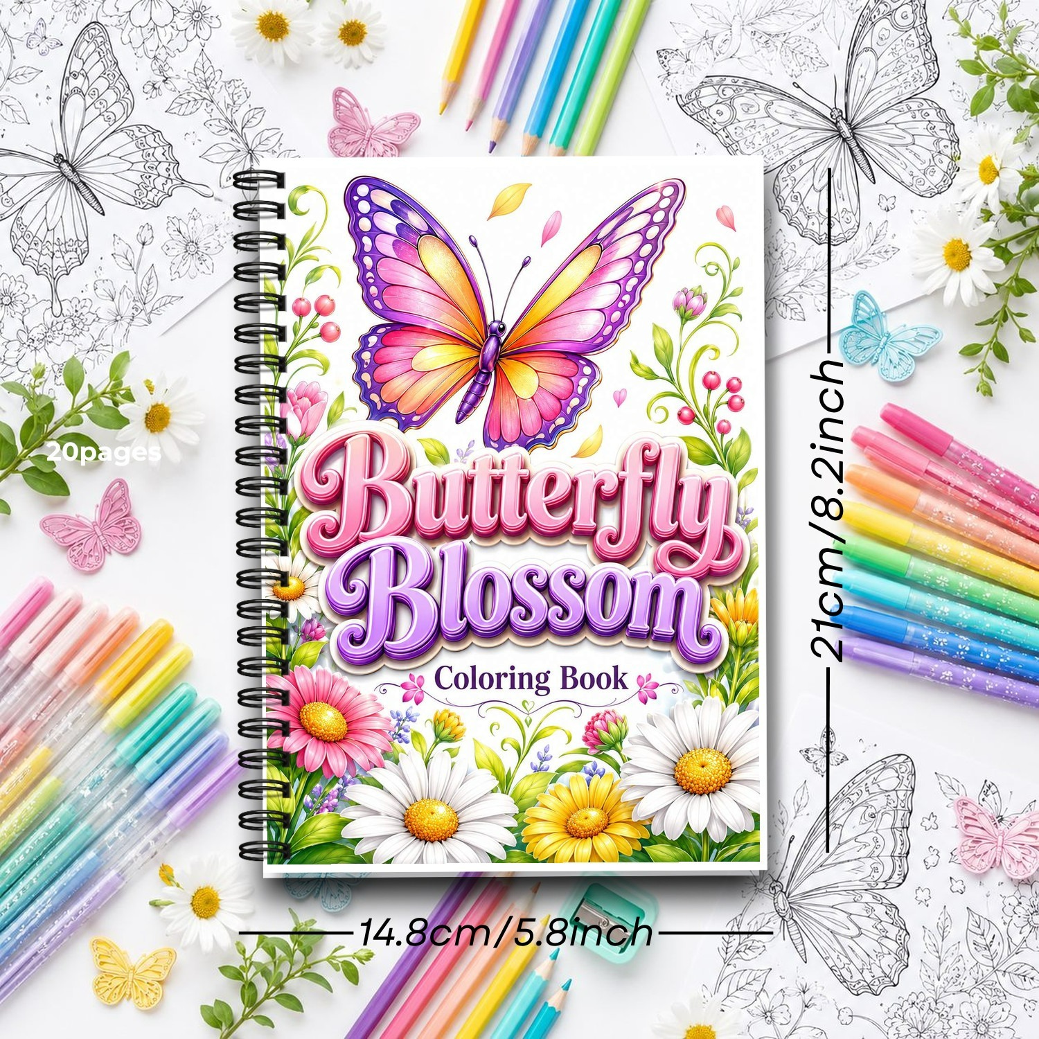 TEMU Livre de coloriage papillons, dessins au trait épais et faciles avec de papillons floraux, pages à colorier simples sur la nature avec fleurs,
