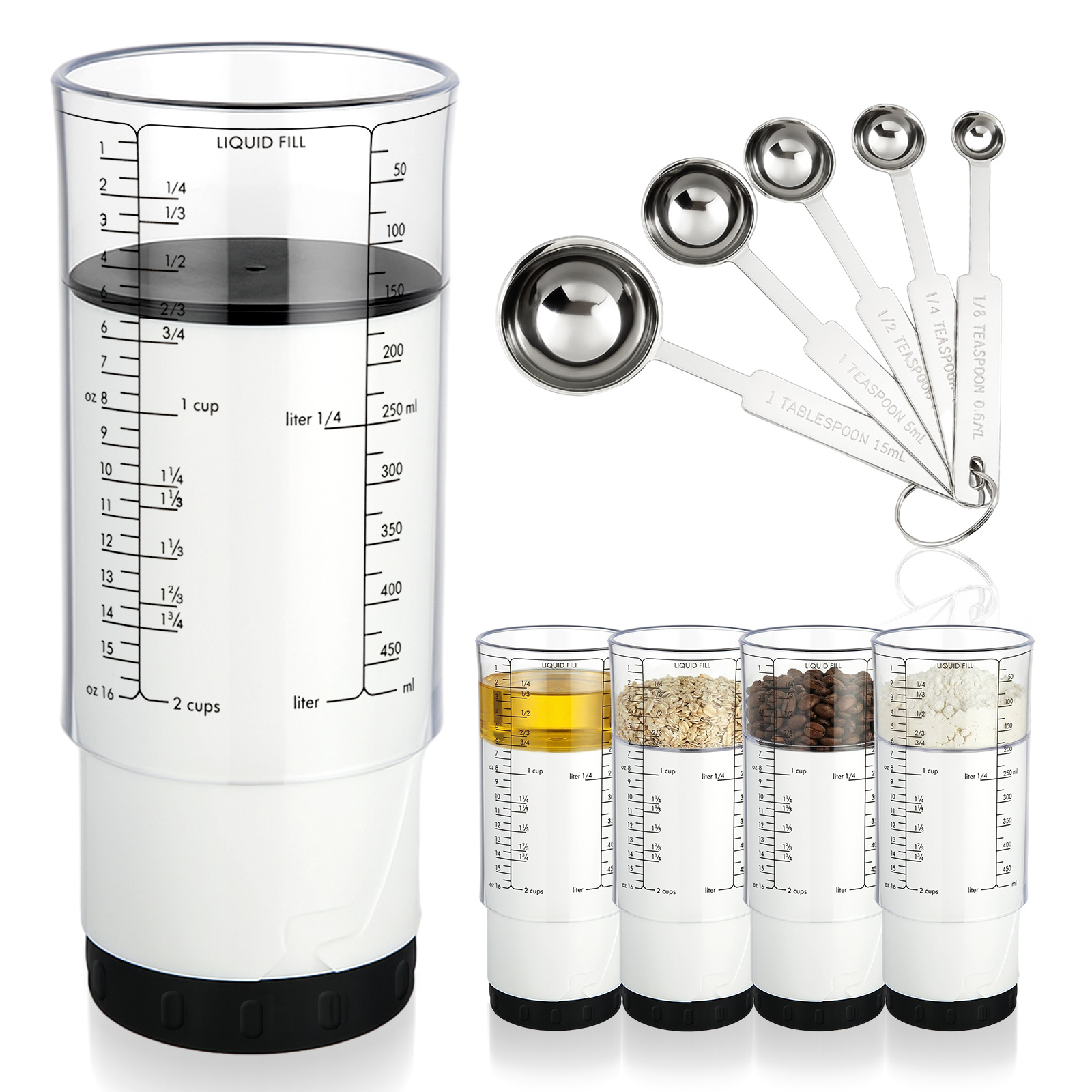 6pcs Adjustable Measuring Cup Set 1 Cup Measuring Cups 5pcs Measuring Spoons For Liquid Dry Ingredients, Units, Space-saving Kitchen Baking Tool