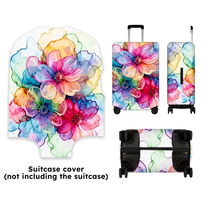 TEMU Watercolor Floral Luggage Cover, Multiple Specifications , Polyester Material, Protective Travel Accessory For Luggage, Fits Different Luggage