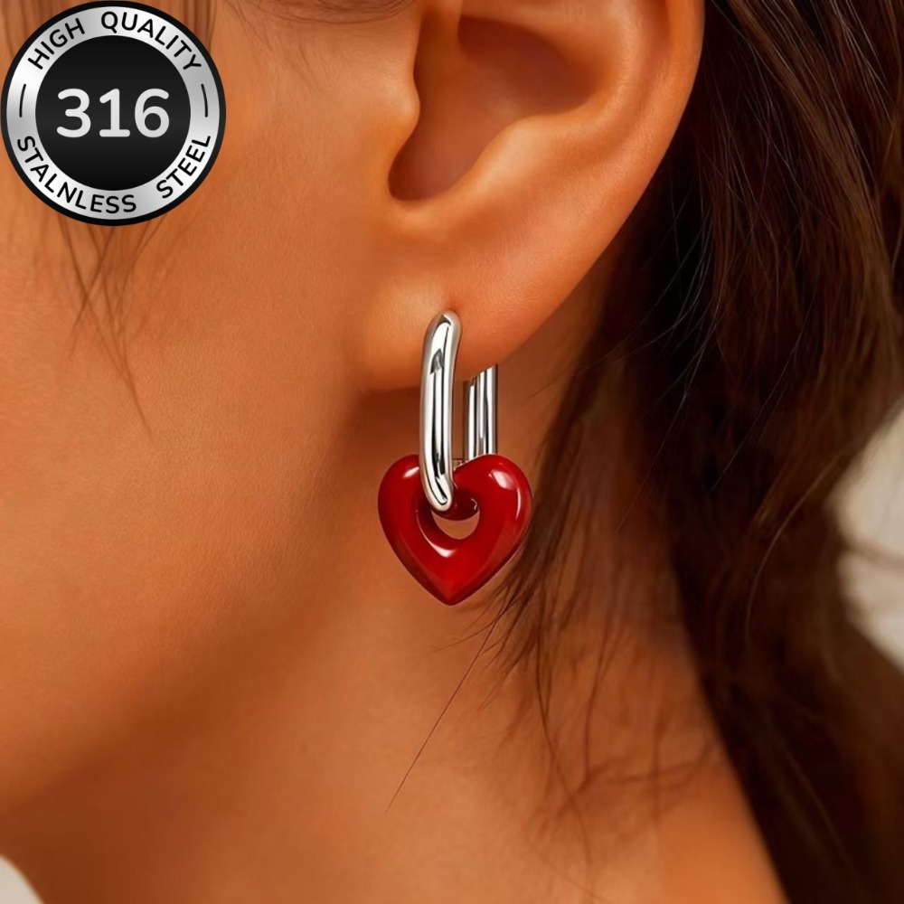 Multi-Color Heart Drop Earrings in Stainless Steel
