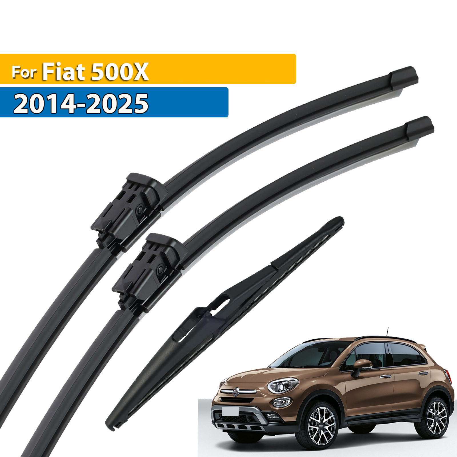 item picture the front and rear wiper blade set is suitable for the for fiat 500x from 2014 to 2025 with windshield wipers measuring 26 and 14