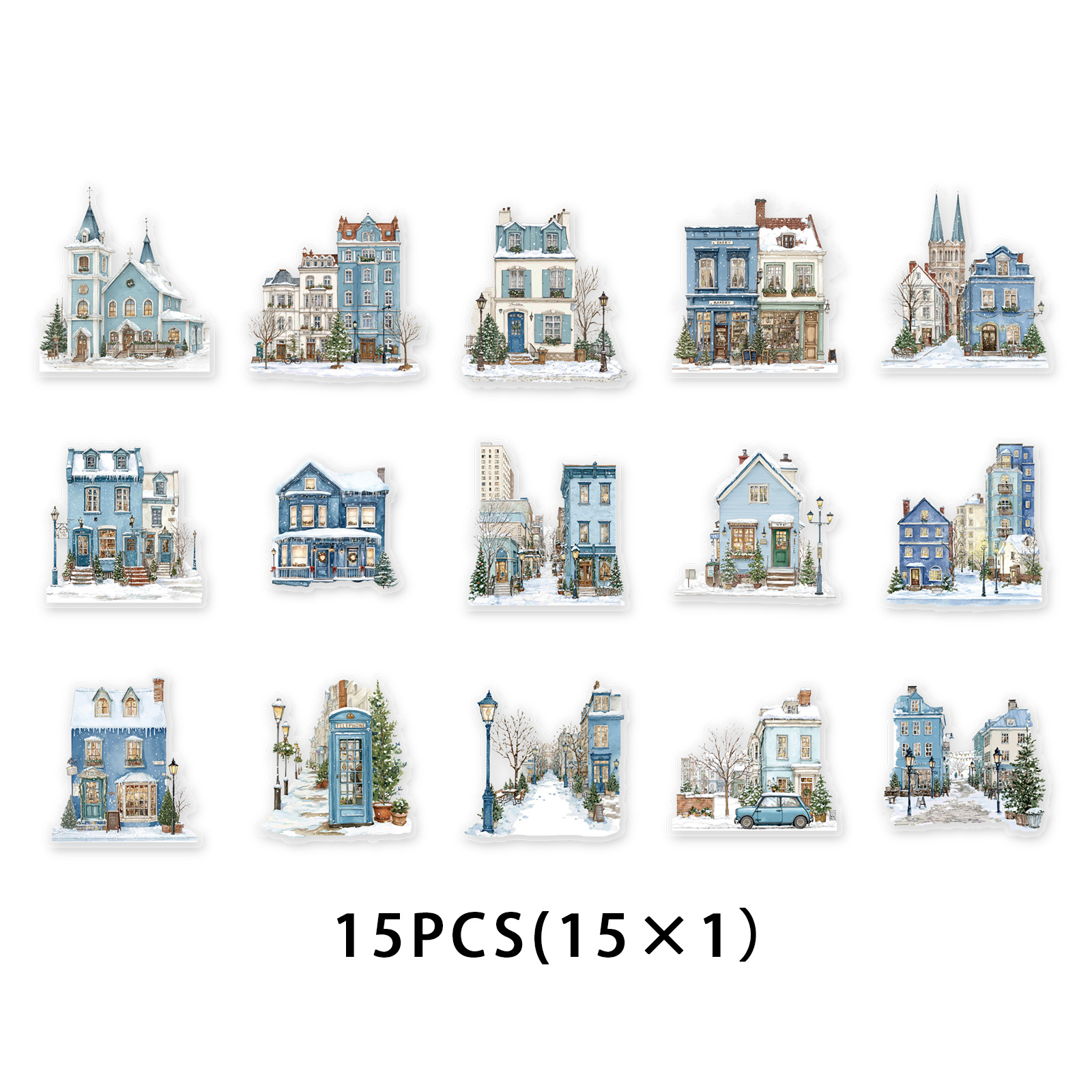Life 15pcs Winter Apartment Retro Building Pet Sticker Pack, Irregular Die-cut For Laptops, Phone Cases, Suitcases, Crafts, Cycling Decals