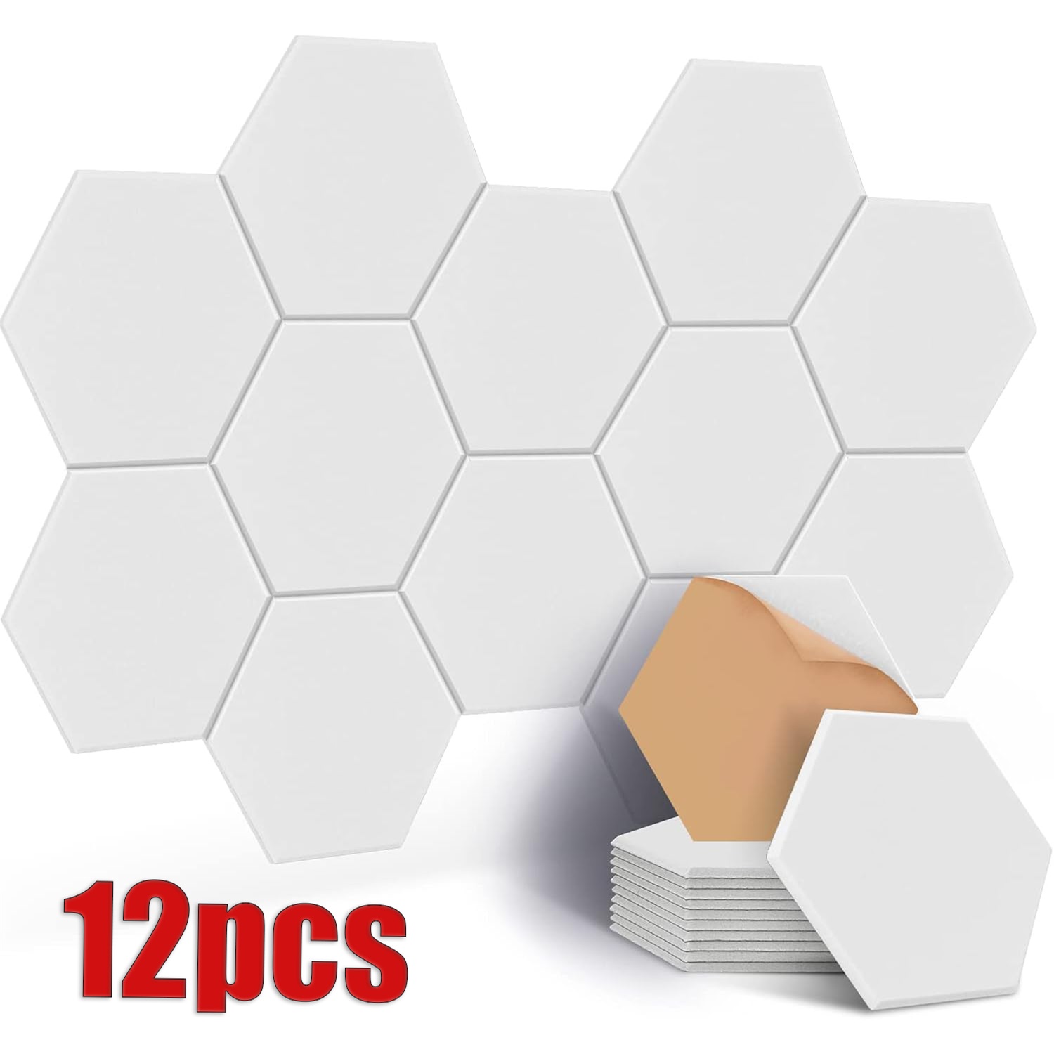 Image of 12 Pack Self-adhesive Hexagon Acoustic Panels, 30x26x0.9cm High Density Sound Proof Panel For Walls, Sound Deadening Insulation Treatment Foam Panel For Recording, Podcasting, Streaming