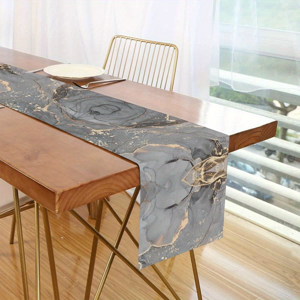 

1 Elegant Gray, Golden & Pattern Table Runner - Polyester, Rectangular, Woven Design For Decor, Farmhouse Style, Fall/winter Themes & Holiday Party Embellishment, Decor