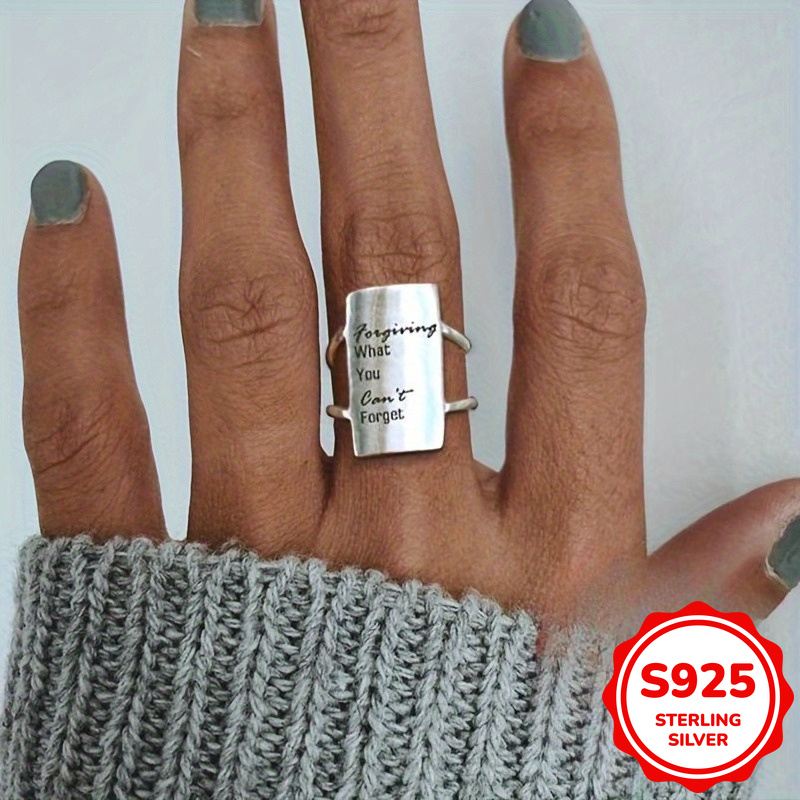 Vintage S925 Silver Lettering Shield Ring, Unisex Gift