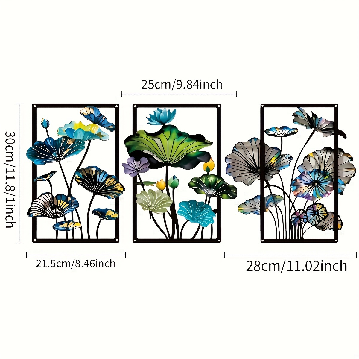 TEMU 2d Flat, 3pcs/set 2d Flat Logo, Vibrant For Lotus And Leaves Metal Wall Art - Perfect For Living Room, Bedroom, Bathroom, Office Or Apartment