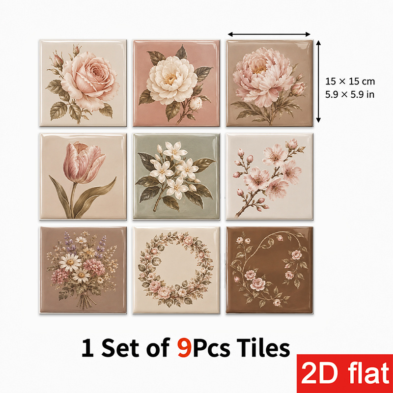 TEMU Adesivi per piastrelle 2D 9 pz 15x15cm (5.9x5.9in) Piastrelle da parete stacca e attacca con motivo per rivestimento cucina o caff癡. Facili da