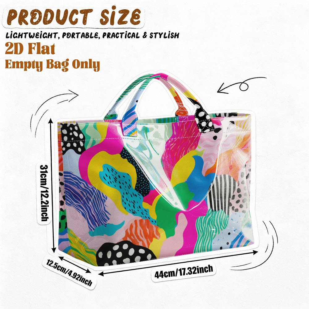 TEMU 2d Flat Printing - 1pc Colorful Abstract Waves Large Capacity Pvc Tote Bag, Reusable Grocery Bags, Stylish Handbag For Daily Use, Travel,