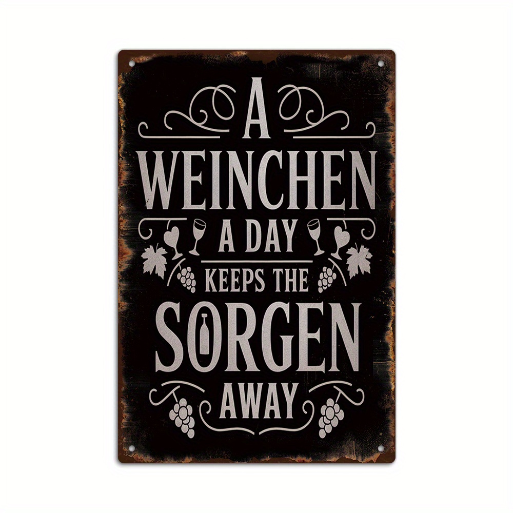 E-shop Putuo Decor 1 Stück Deutscher Vintage Metallschild, Ein Weinchen am Tag hält die Sorgen fern, Wanddekoration für Zuhause, Männerhöhle, Pub, ,
