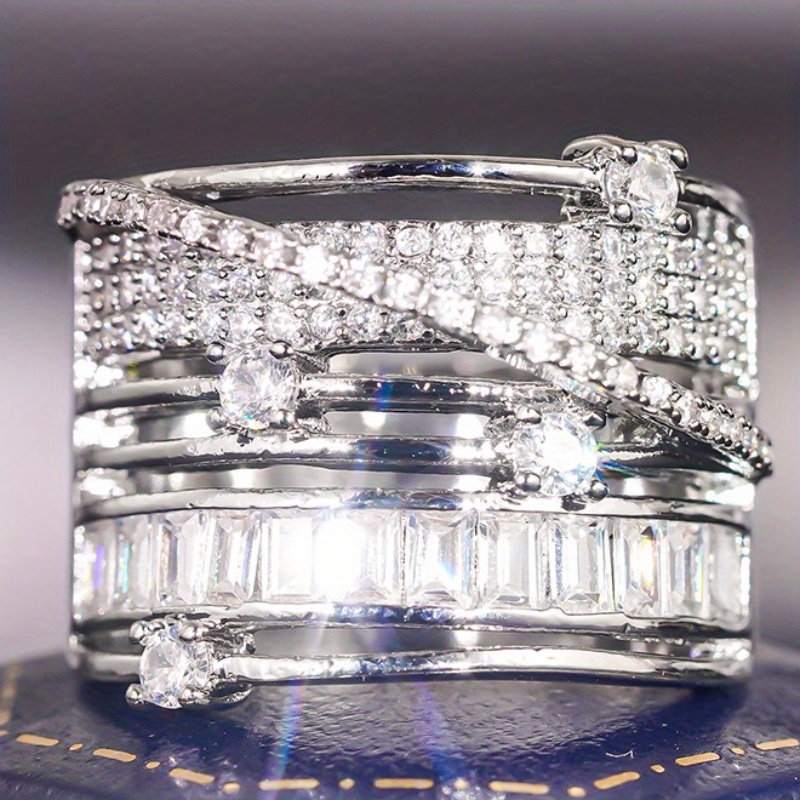 Image of Luxury Pave Zirconia Wide Band Unisex Ring Perfect For Banquet Wedding Parties Daily Statement Jewelry