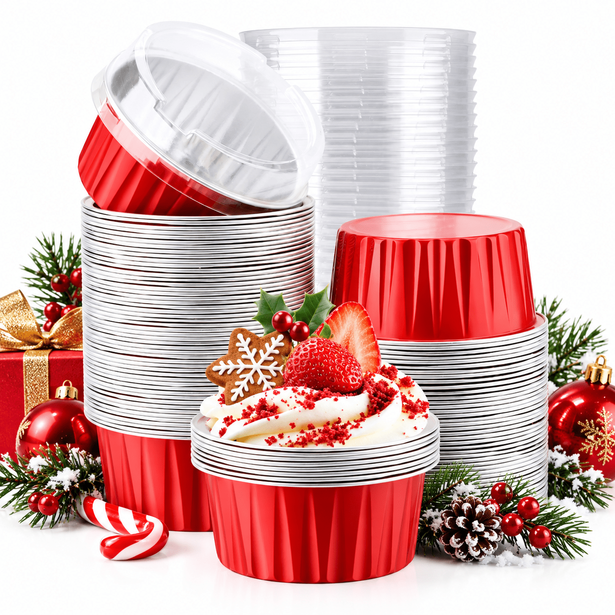TEMU 100pcs (50 Box +50 Lid)with Clear Dome Lids, Dessert Cups, Cupcakes, Muffin, Pudding Cups, Mini Cake Containers, Heat-resistant, Leak-resistant,