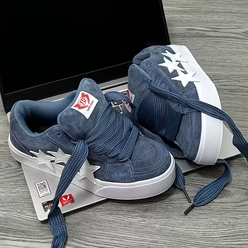 TEMU Zapatillas de skate para mujer, de caña con cordones y de estampado de estrellas, zapatos casuales de moda