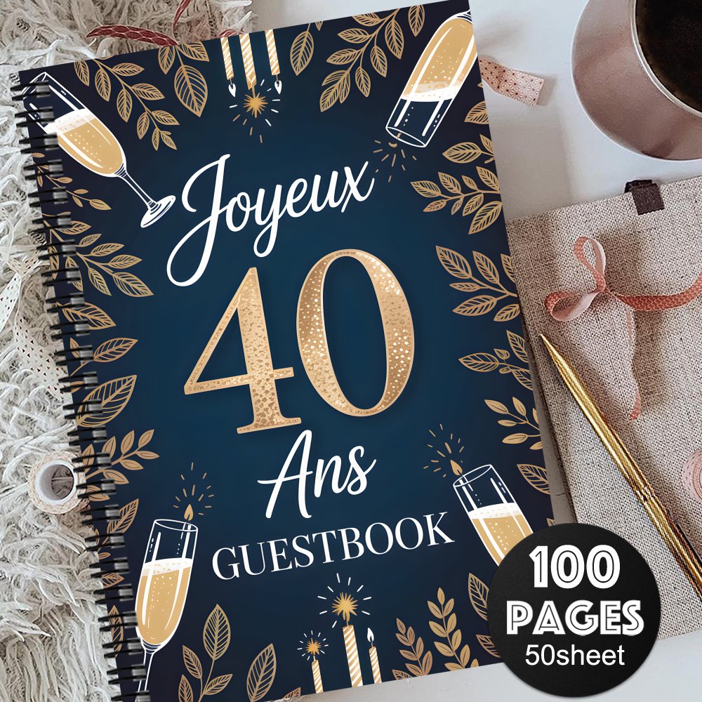 TEMU 1pc 'Or Élégant pour Mariage & Livre de Messages pour 40e Anniversaire - Design Bougie Champagne avec Messages/Souhaits des Invités, des Cadeaux