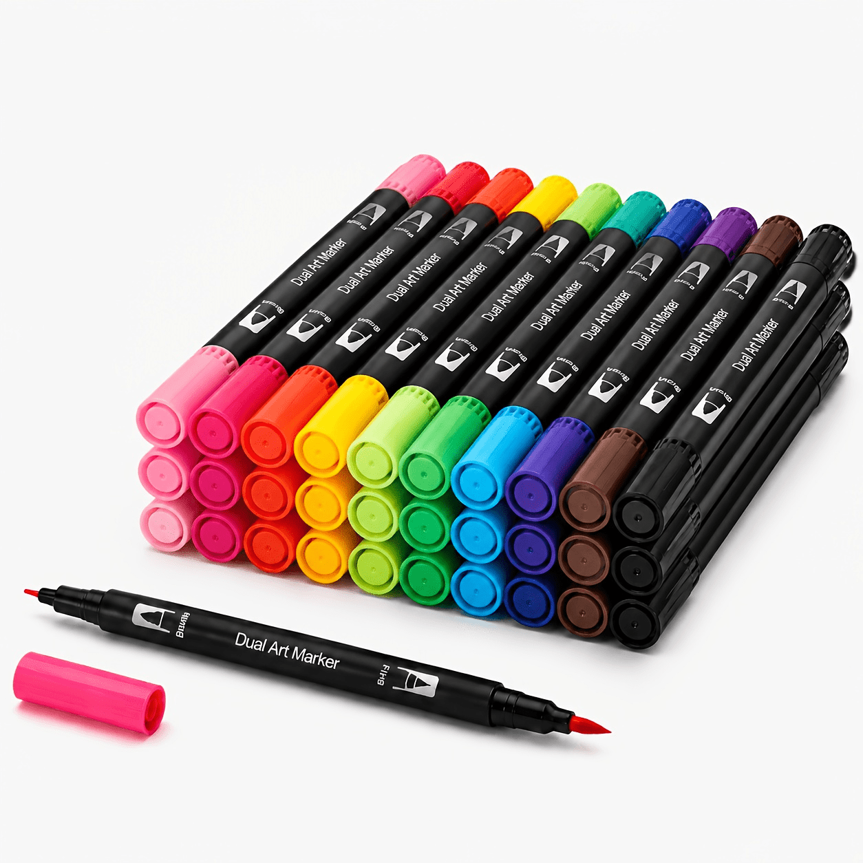 TEMU Dual Tip Art Brush Pens 24-pack, Fine Liner And Soft Brush Tip, Smooth Coloring And Outlining For Hand Lettering And Adult Decoration