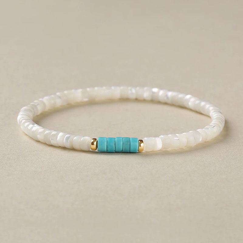 Image of 1pc Vintage Turquoise Bracelet Splicing White Elastic Chain Natural Stone Crystal Handmade Beaded Bracelets