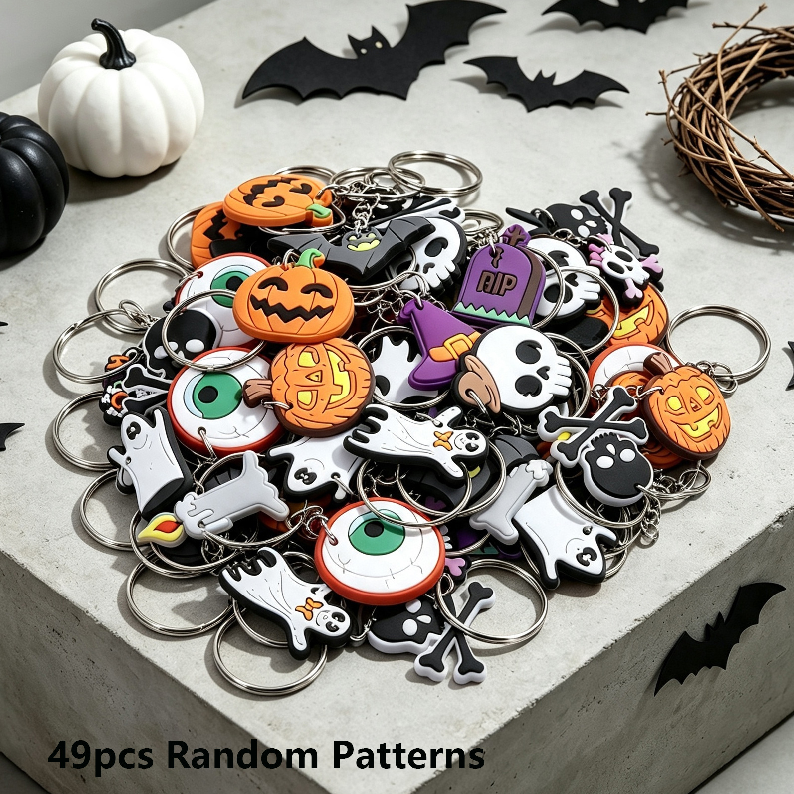 TEMU 49pcs Halloween Keychains Random Patterns | , Pumpkin, Candle, Eye | Suitable For Bag Hanging, Keychains, Crafts, Backpack Additions And More |