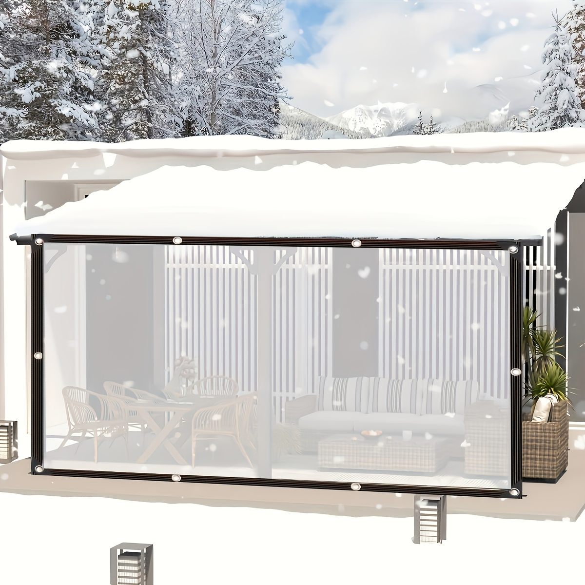 TEMU Lona de lona transparente de resistencia impermeable para lluvia para camping, toldo, protección solar, cortavientos, a prueba de polvo, cortina