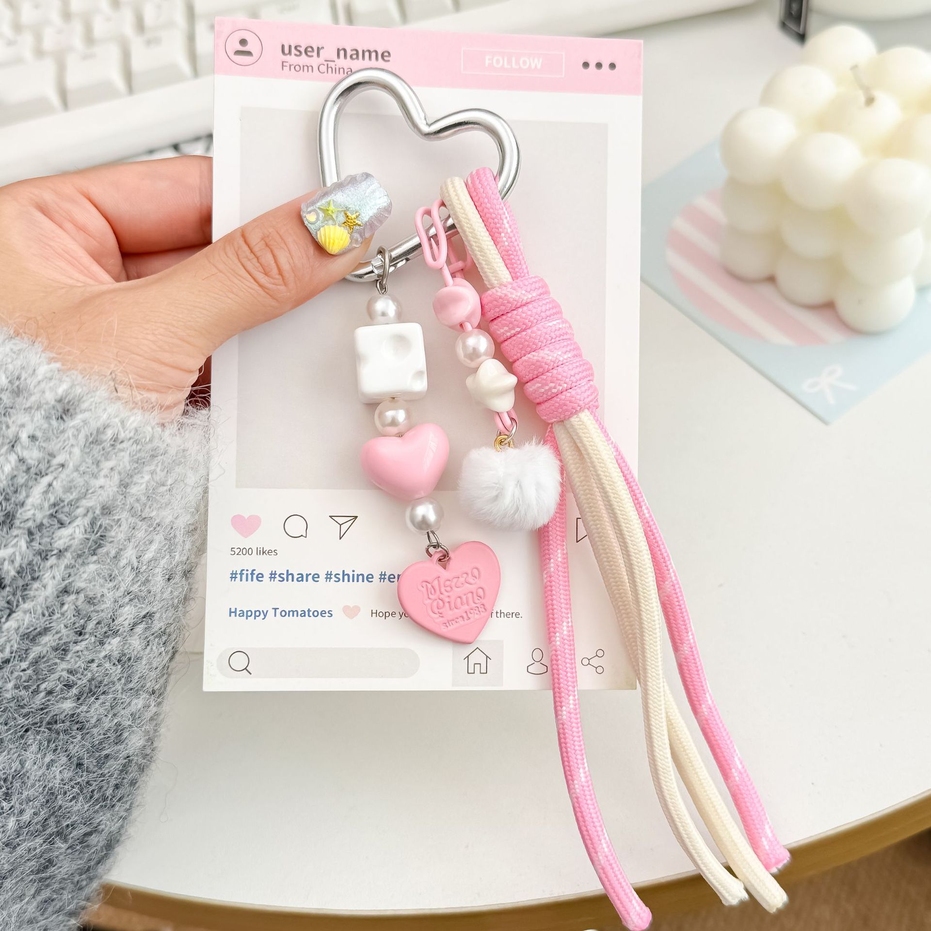 TEMU 2d Flat, 1pc Bag Charm Heart Keychain Pendant, Versatile Woven Rope Luggage Accessory, Ccd Camera Charm, Gift For